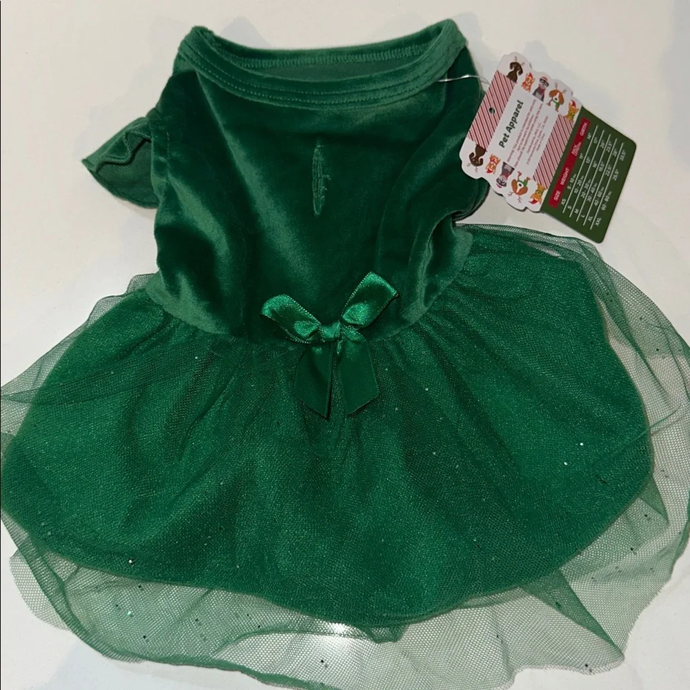 Green Velvet Sparkly Tulle Bow Winter Christmas Holiday Dog Dress